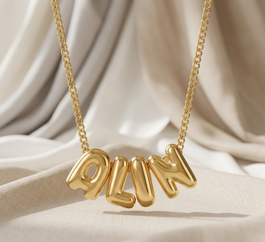 Personalizable Bubble Letter Name Necklace for Women – Waterproof Balloon Initial Name Pendant Jewelry