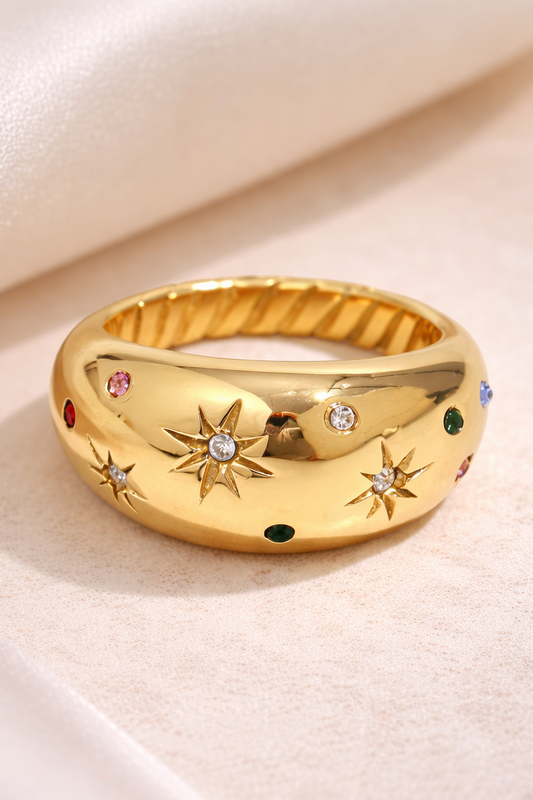 Solar Eclipse Starburst Ring – Tarnish-Free 18k Gold Statement Ring