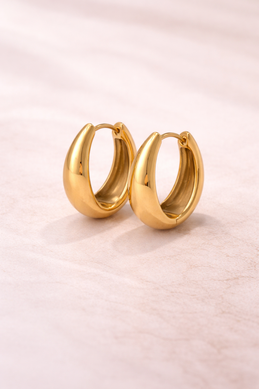 Chunky C-Shaped Gold Hoop Earrings – Waterproof 18K Plated Everyday Chic